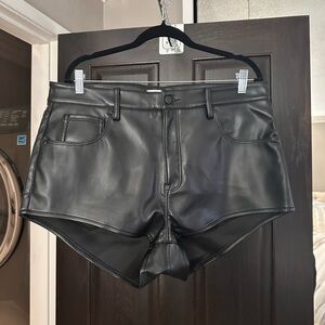 Good American | High Waist Black Vegan Leather Shorts | 35